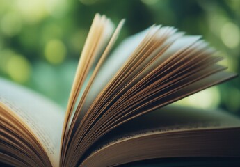 A book is open to a page with a green background