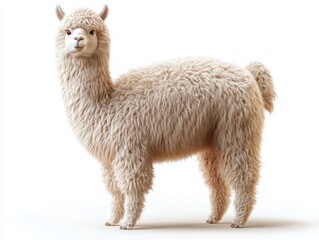 Obraz premium Fluffy alpaca standing gracefully in a bright studio captivating animal portrait warm atmosphere