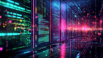 Fototapeta premium Futuristic server room data center processing digital code