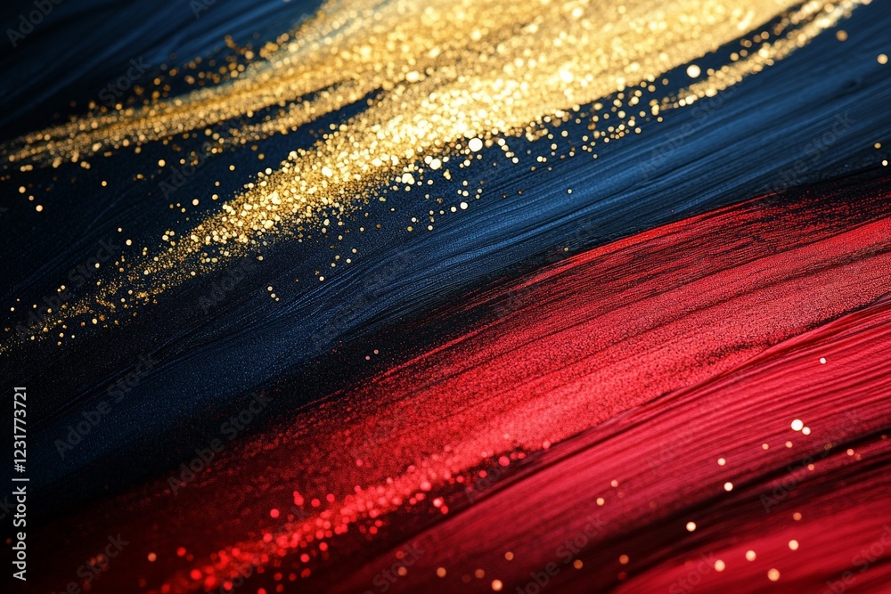 Poster vibrant abstract painting featuring bold colors and shimmering elements on canvas