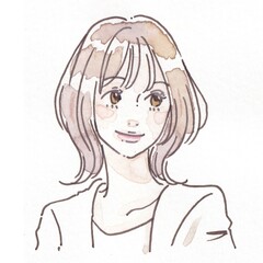 女性・女の子の水彩画手描きイラスト素材