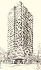 Fototapeta premium Architectural Sketch of Modern Glass Building Design