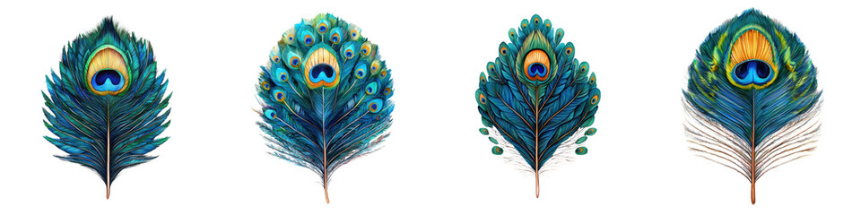 Obraz premium Closeup of Magnificent Peacock Feather Plumes Displaying a Vibrant Palette of Blue Green and Yellow Colors Exotic and Ornate Feather Pattern with a Shimmering Iridescent Appearance