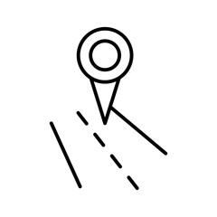 Road with a location pointer, indicating a route, isolated against a white background.