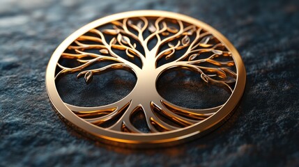 Metallic tree of life logo with sharp edges and intricate design, representing eco-conscious businesses