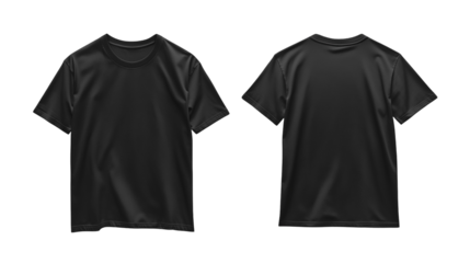 Black Sports T-Shirt Front and Back Mockup Isolated on White and Transparent Background