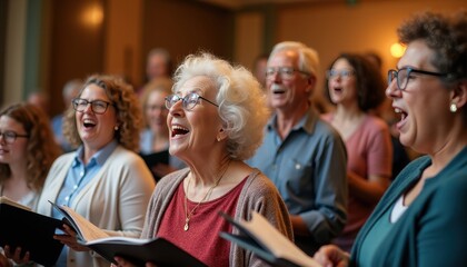 Joyful Senior and Adult Choir Singing Together in Concert
