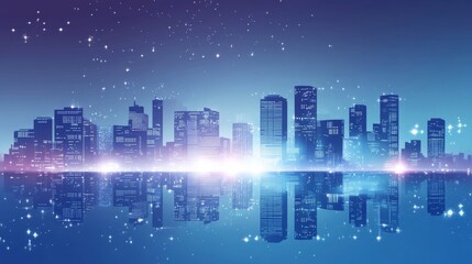 Fototapeta premium Night Cityscape Reflection: A Dreamlike Metropolis at Night
