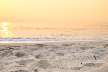 beach and sea Summer with sunshine, sandy beaches, clear blue waters sparkling against the blue sky. On an island with good ecology and environment Background for summer vacation