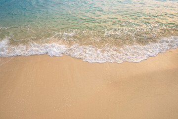 beach and sea Summer with sunshine, sandy beaches, clear blue waters sparkling against the blue sky. On an island with good ecology and environment Background for summer vacation