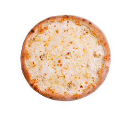 Perfectly baked cheese pizza on a white background ready to be enjoyed for a meal or snack