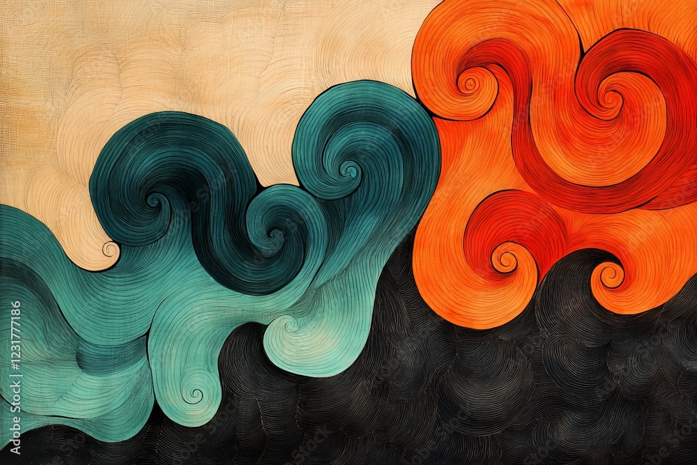 Aufkleber Colorful swirling patterns create a dynamic abstract artwork with flowing lines and vibrant hues in harmonious composition