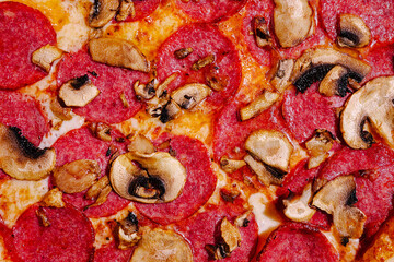 Delicious pepperoni and mushroom pizza ready to be served for lunch or dinner