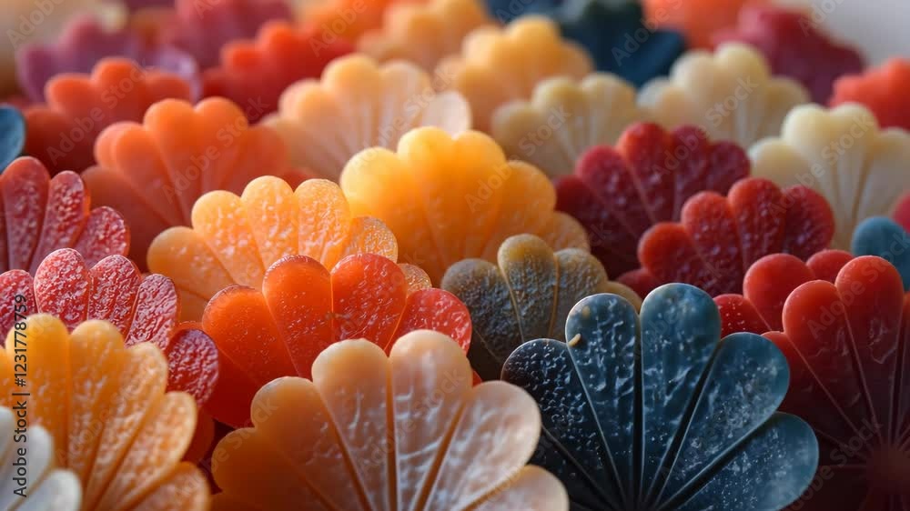 Aufkleber a close up of a colorful array of flower shaped objects.