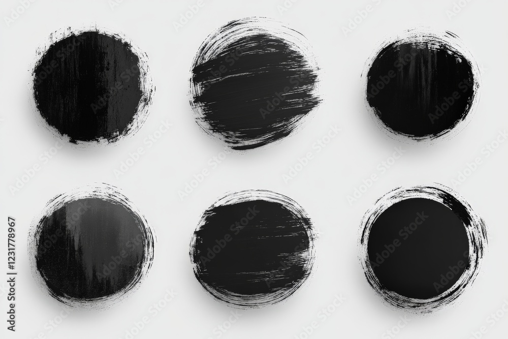 Poster black paint stroke circles arranged artistically on a light background for design or creative projec