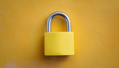 Naklejka premium Solid padlock on yellow background. Protection and security concept.