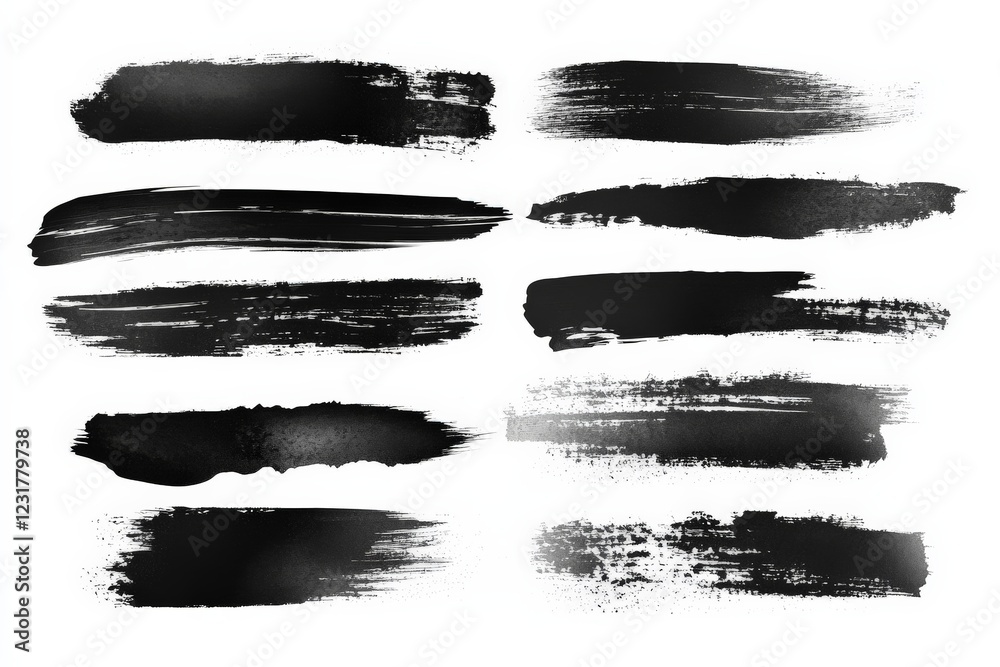 Fototapete dark brush strokes on a white background showcasing various artistic textures and patterns for creat
