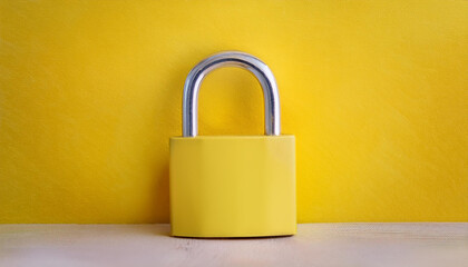 Fototapeta premium Solid padlock on yellow background. Protection and security concept.