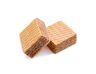 Crunchy layered wafers stacked on a clean white background highlighting their texture and design