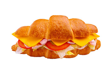 Delicious freshly made croissant sandwich with cheese and vegetables ready to be enjoyed for lunch or snack time