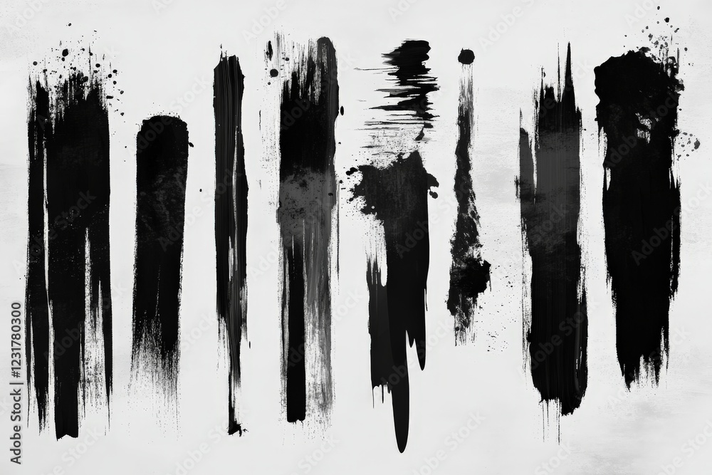 Poster abstract black brush strokes on a light background showcasing various artistic textures and styles f