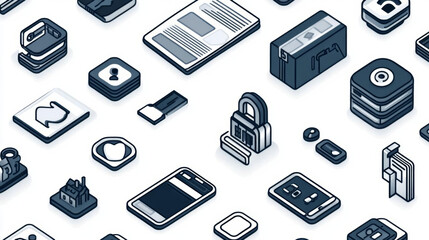 Different types of icons in modern design style, showcasing various applications and features