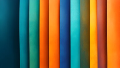 Bold gradient stripes in vibrant shades of orange, blue, and green creating a striking abstract theme