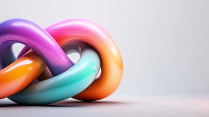 Abstract Colorful Knot: A vibrant, glossy knot of intertwined tubes in a spectrum of colors against a minimalist background.