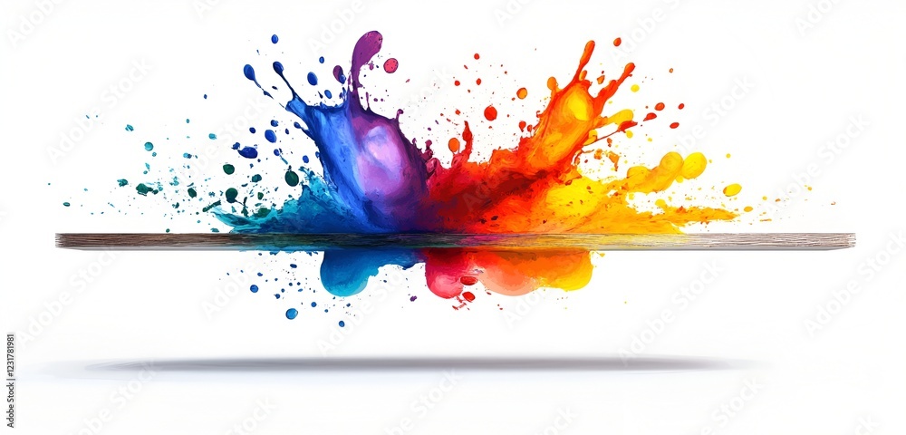 Wall mural bright abstract design with bold splashes of color on a clean white background and dynamic balance