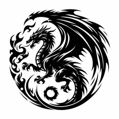 Fototapeta premium High-contrast dragon in motion, featuring detailed scales and dynamic wing structure