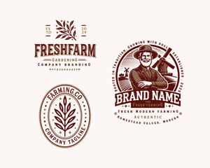 Obraz premium Set vintage bundle classic badge farm house market logo design for business company
