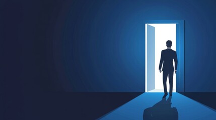 Businessman Walking Through an Open Door to a Bright Future