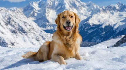 Golden retriever in snow. Suitable for winter-themed designs and pet-related projects
