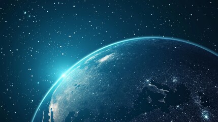 Fototapeta premium Stunning Night View of Earth from Space, Showing City Lights and Stars