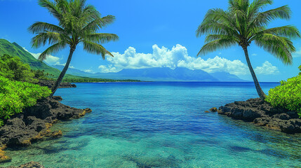 Beautiful beach on island. Tropical Paradise Beach Concept