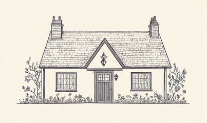 Charming Cottage Home with Gable Roof and Flowers