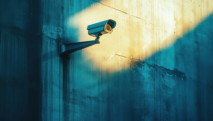 A camera is mounted on a wall