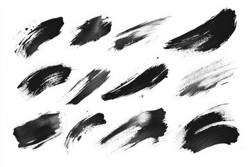 Dynamic black and white brush strokes showcasing texture and artistic expression on a white canvas...