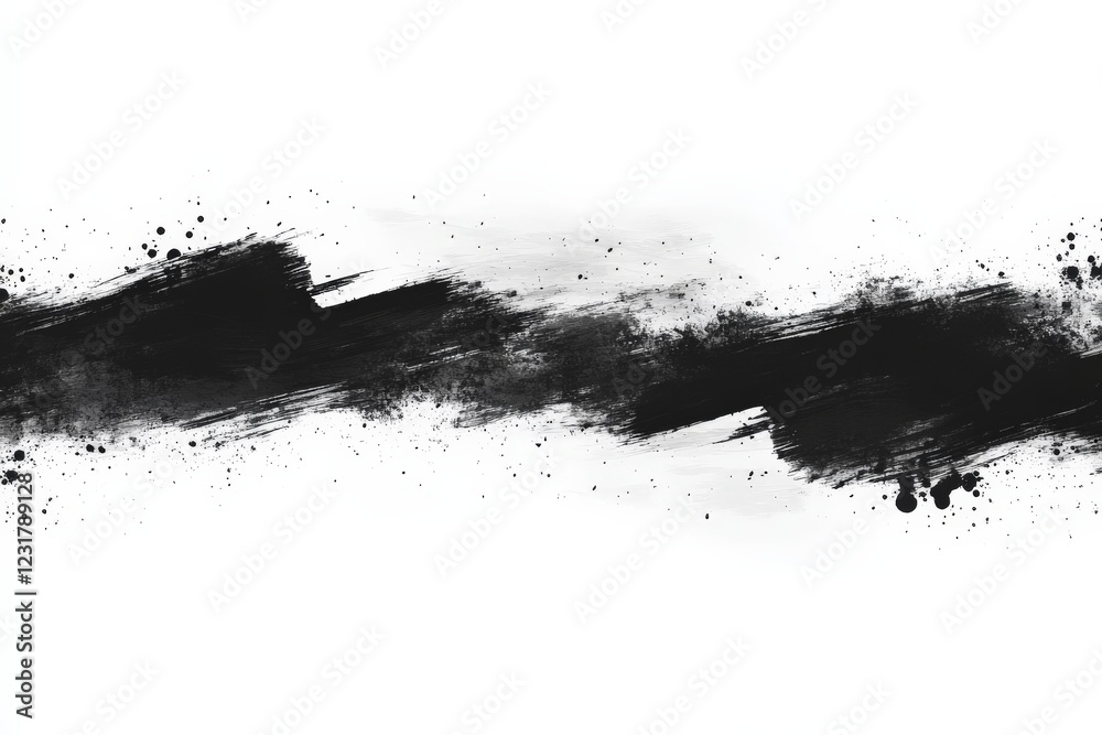 Poster abstract black brushstroke artwork on a white background showcasing splatters and texture