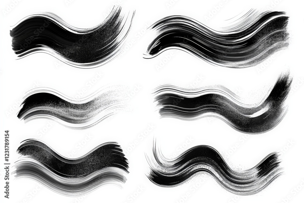 Poster creative black brush strokes on a white canvas for artistic expression and design projects