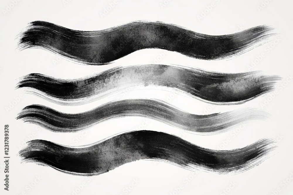 Poster Abstract black and white brush strokes create dynamic waves on a light background