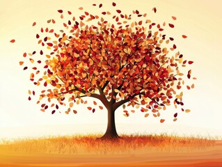 Autumn tree with geometric leaves