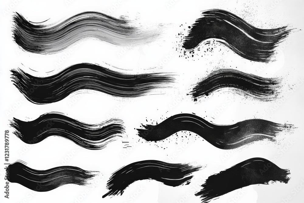 Poster Unique black brushstroke textures on white background for artistic design and creative projects
