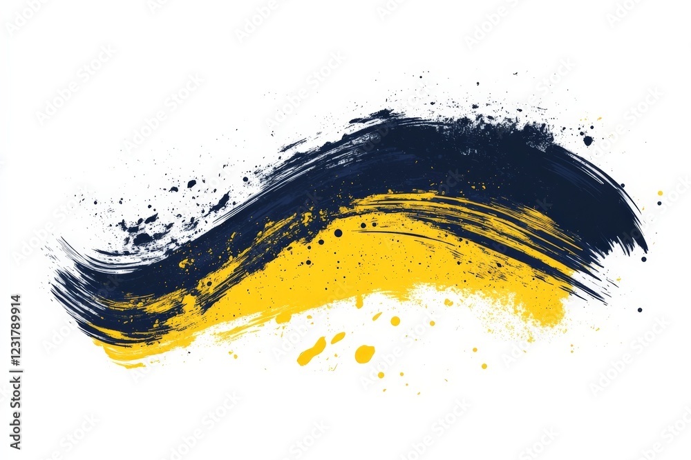 Aufkleber abstract swirl pattern featuring vibrant yellow and dark blue paint strokes with splashes on white b