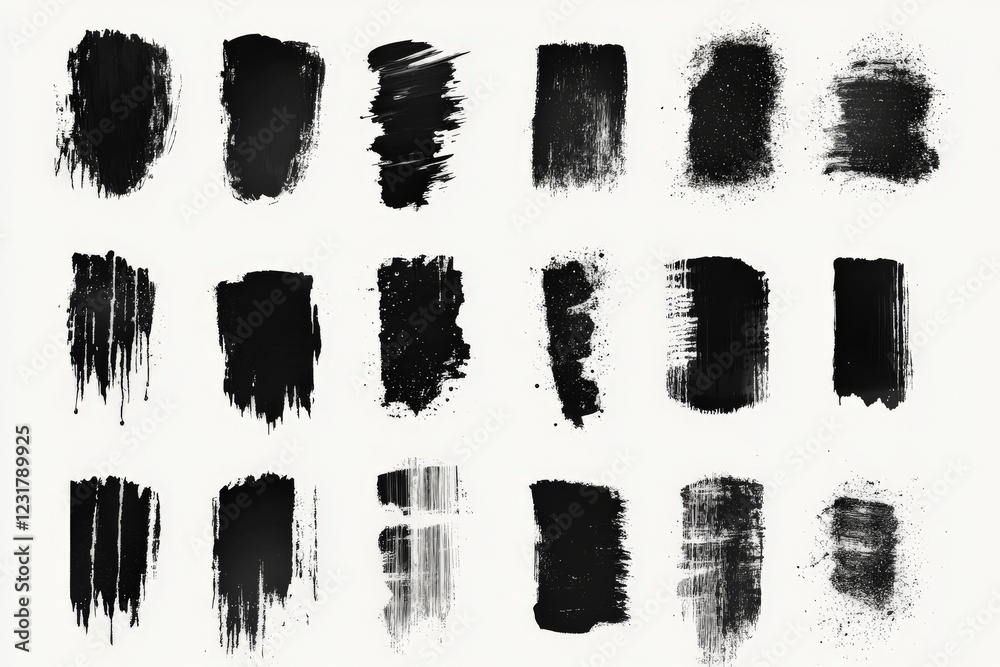 Aufkleber abstract black brush strokes on white background showcasing various textures and patterns