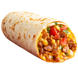 Burrito, Mexican food, made from corn dough that is baked into a round shape and filled with meat, vegetables and Mexican spices.