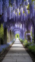 Obraz premium Serene Wisteria Pathway in a Tranquil Garden