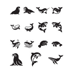 Marine Mammal Silhouettes Vector Set