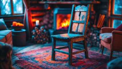 Cozy Rustic Wooden Chair in a Cabin Setting