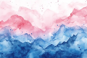 Obraz premium Watercolor landscape depicting mountains in soft pink and blue hues at sunrise